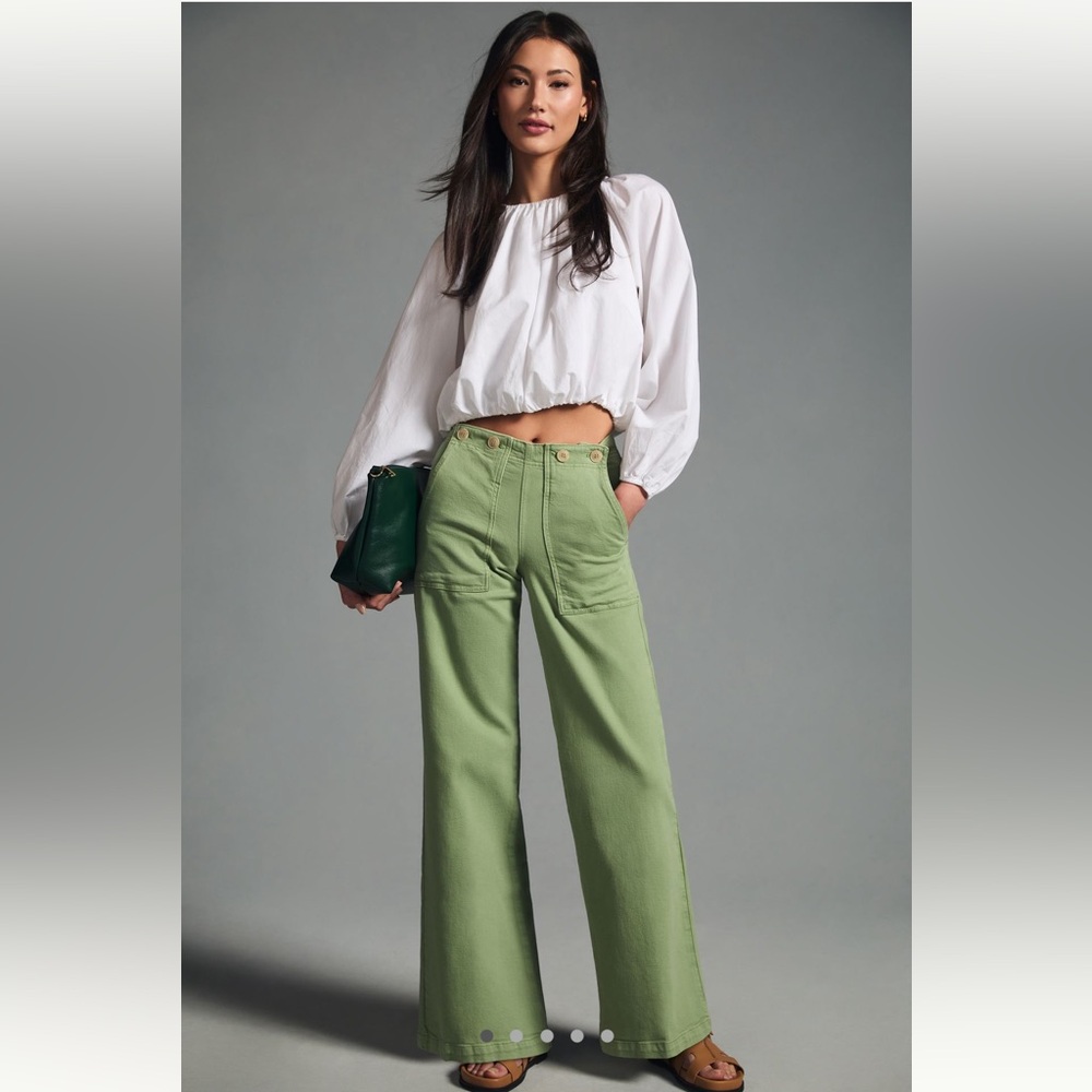 The Kit High-Rise Wide-Leg Utility Trousers by Pilcro - Bright Pistachio